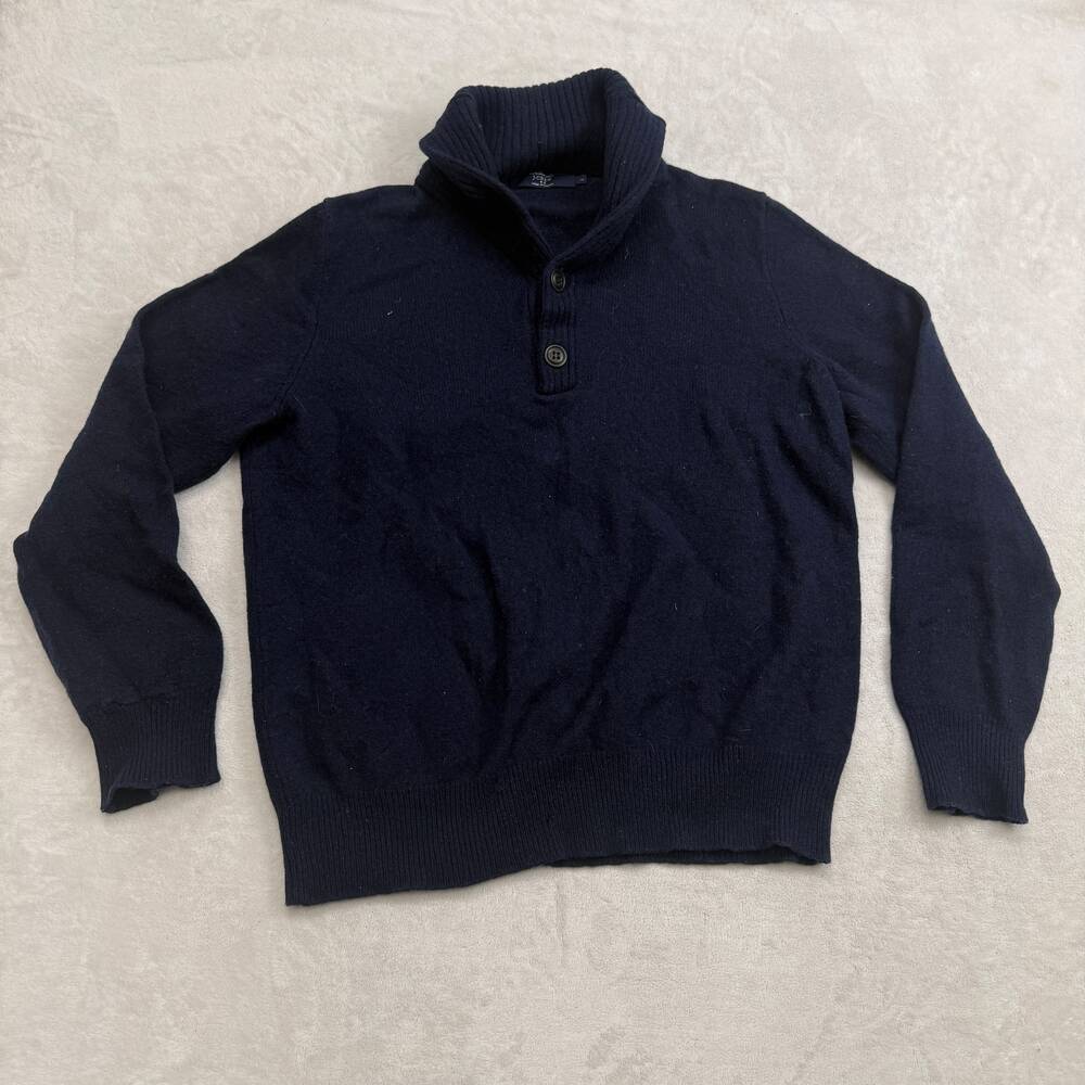 J.Crew Lambswool Men's Shawl Collar Sweater Navy Size L Button Pullover Knit